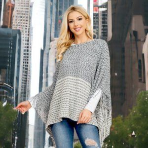 Casual fringe knit poncho